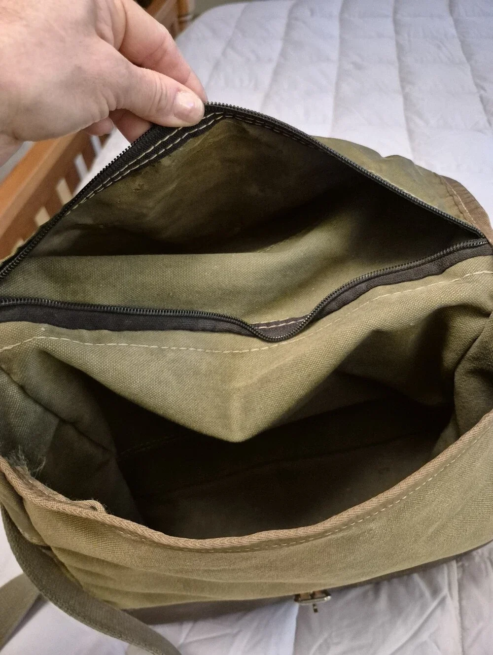 Vintage Orvis Canvas and Leather Messenger Bag, Green And Brown